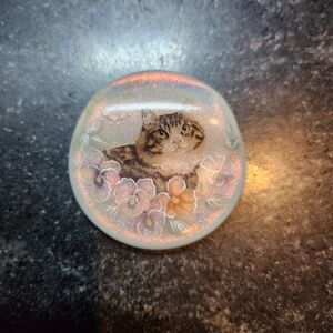 Cat and Floral Iridescent Pendant